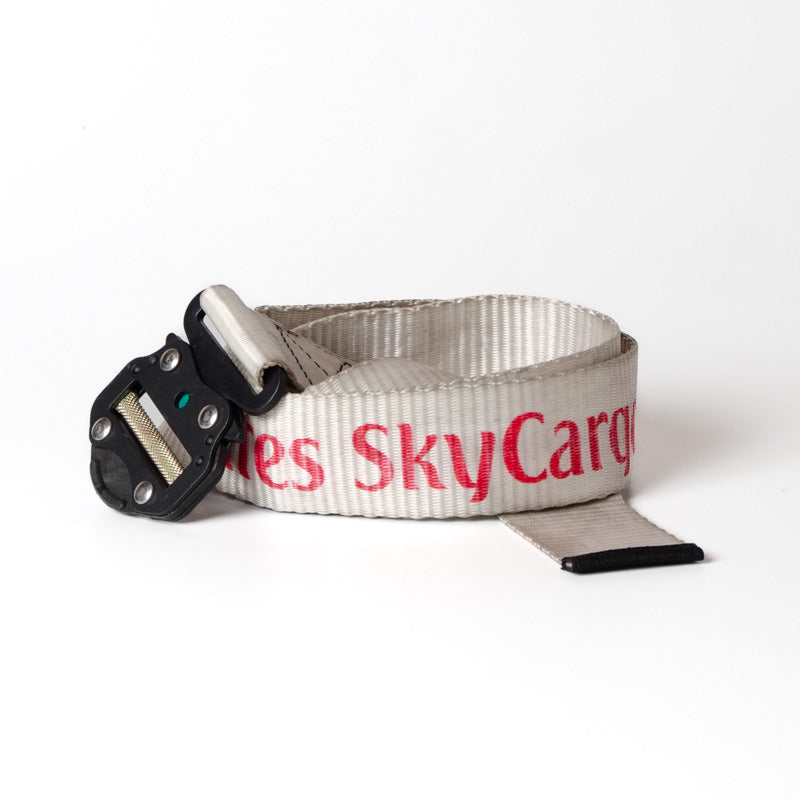 Upcycled Belt In White Emirates Straps With Black Cobra Buckle 2"
