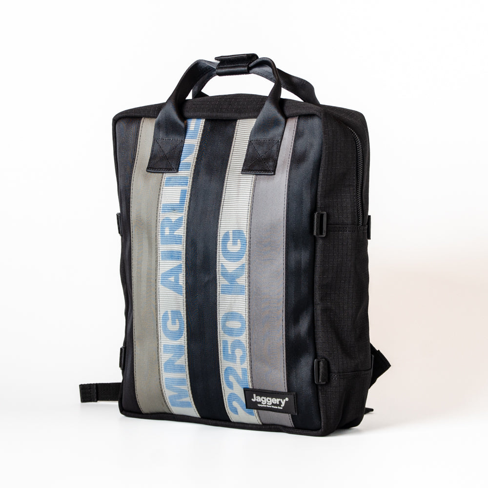 Arrive Backpack In White/Blue Cargo & Other Belts With Black Canvas
