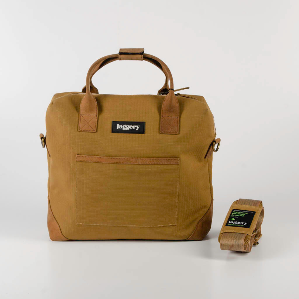 Director'S Bag In Khaki Canvas & Salvageg Leather