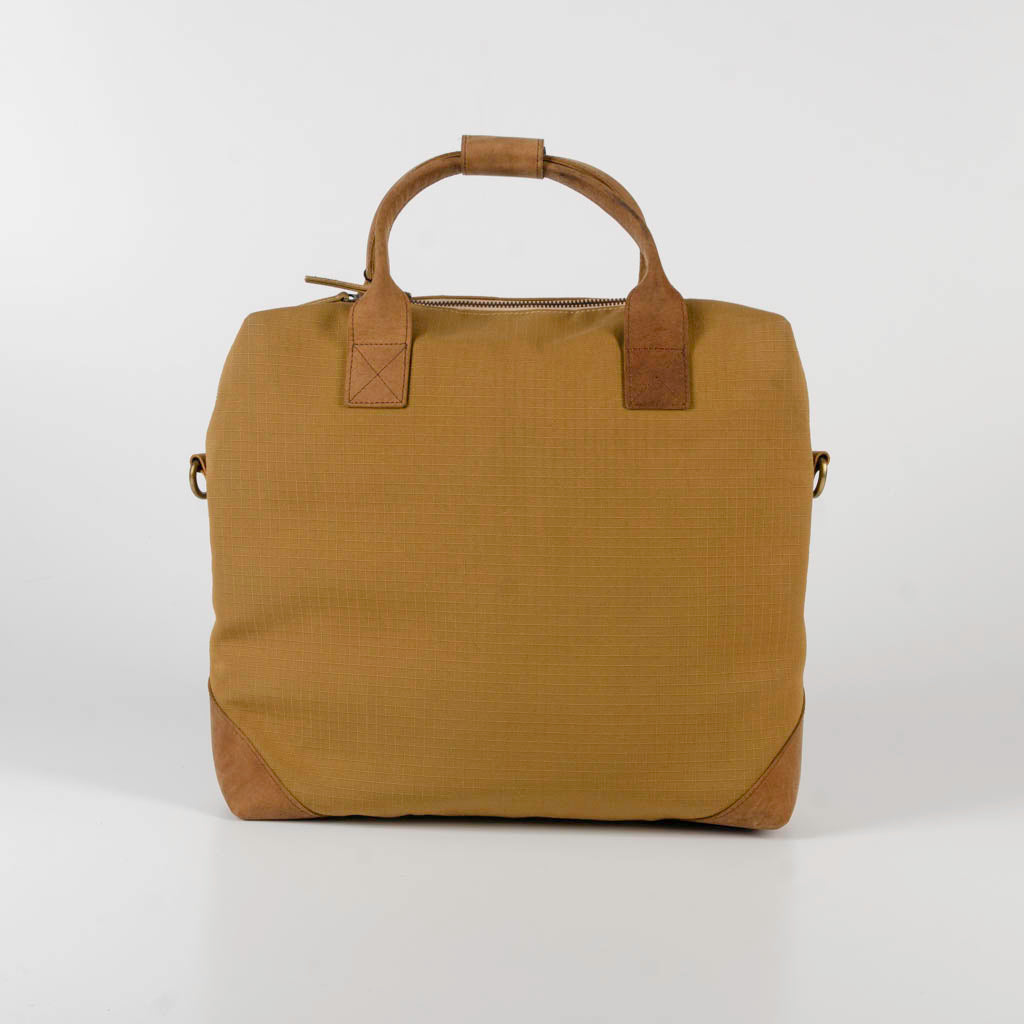 Director'S Bag In Khaki Canvas & Salvageg Leather