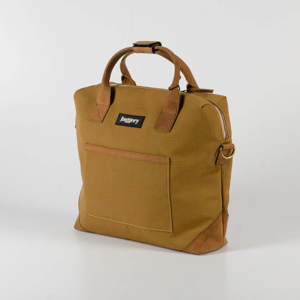 Director'S Bag In Khaki Canvas & Salvageg Leather