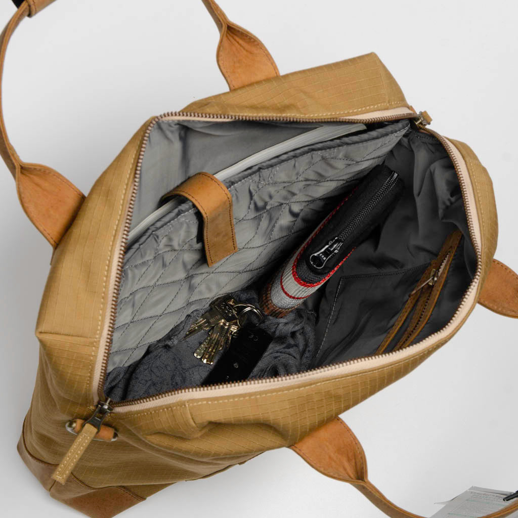 Director'S Bag In Khaki Canvas & Salvageg Leather