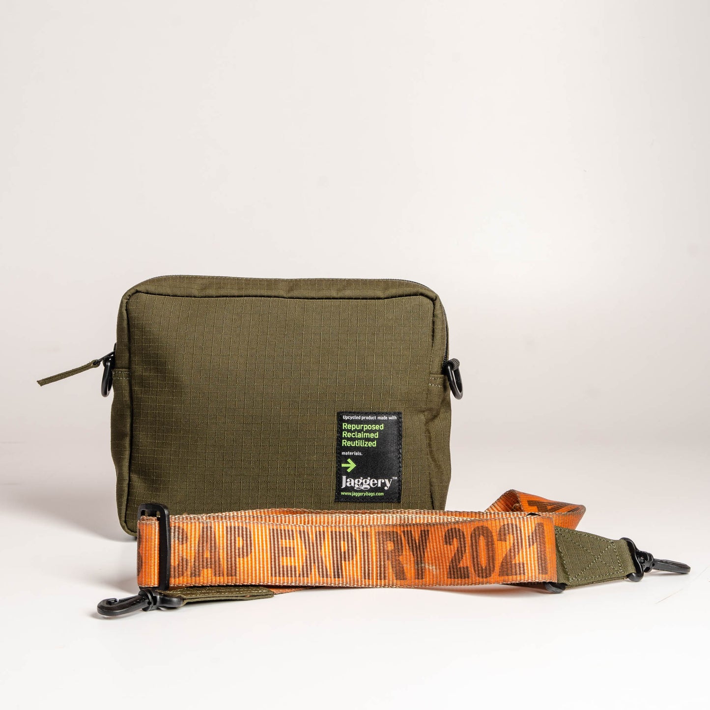 Tactical Sling Bag In Og Canvas & Orange Cargo Belts (Horizontal)