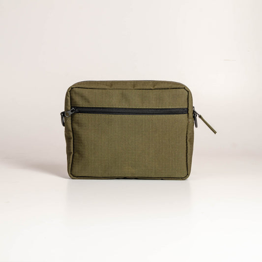 Tactical Sling Bag In Og Canvas & Orange Cargo Belts (Horizontal)
