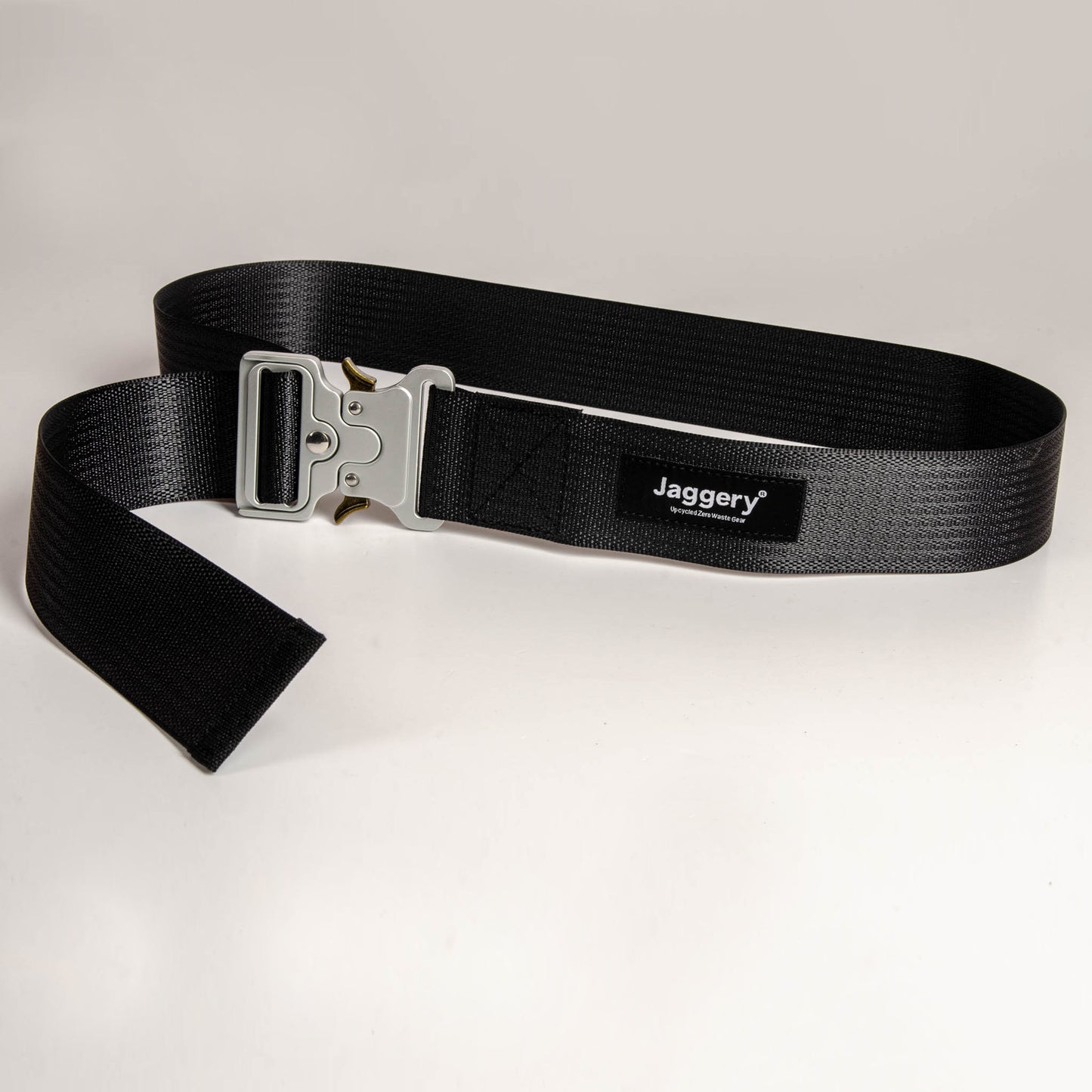 Upcycled Belt In Black Car Seatbelt With Silver Cobra Buckle 2
