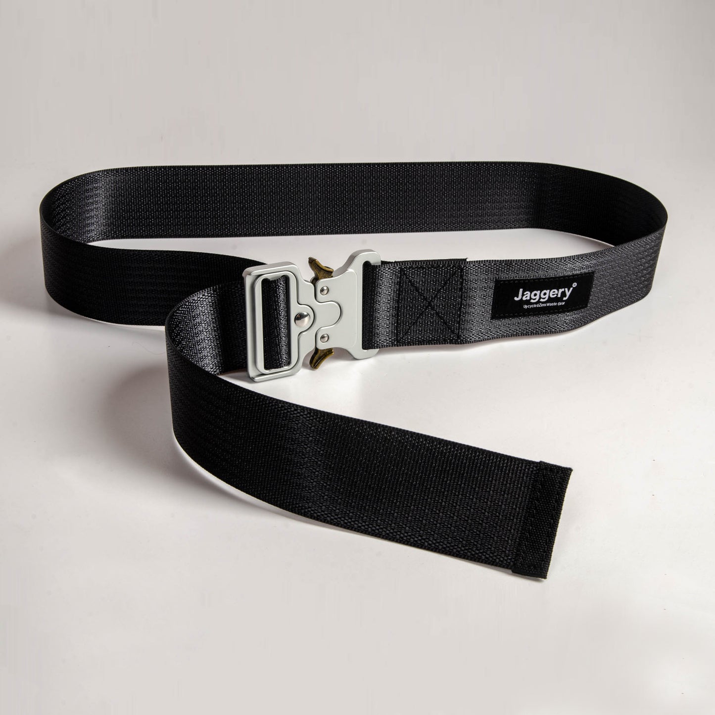 Upcycled Belt In Black Car Seatbelt With Silver Cobra Buckle 2