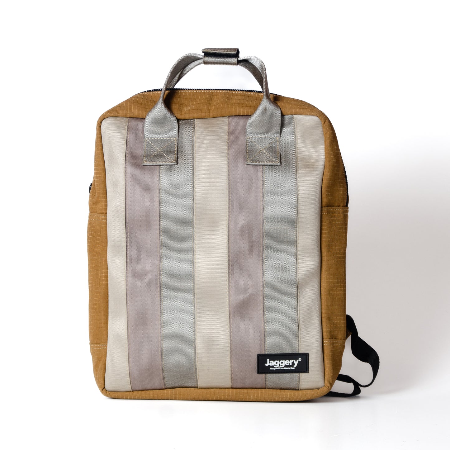 Arrive Backpack In Beige Car Seat Belts And Khaki Canvas