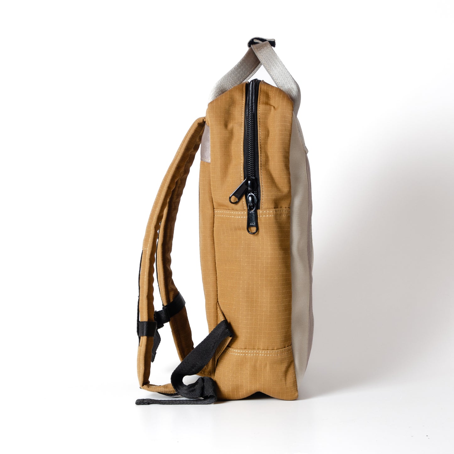 Arrive Backpack In Beige Car Seat Belts And Khaki Canvas