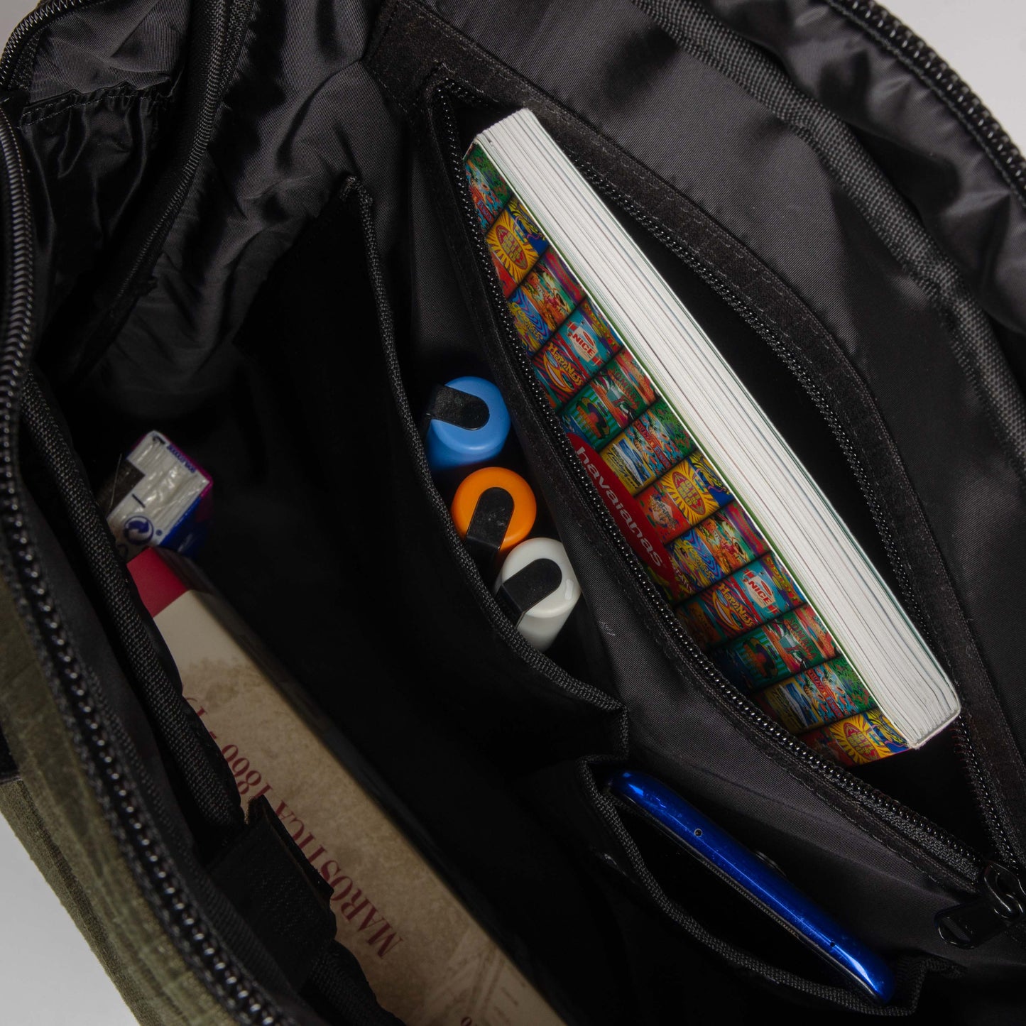 Arrive Backpack In Seat Belts & Green Canvas