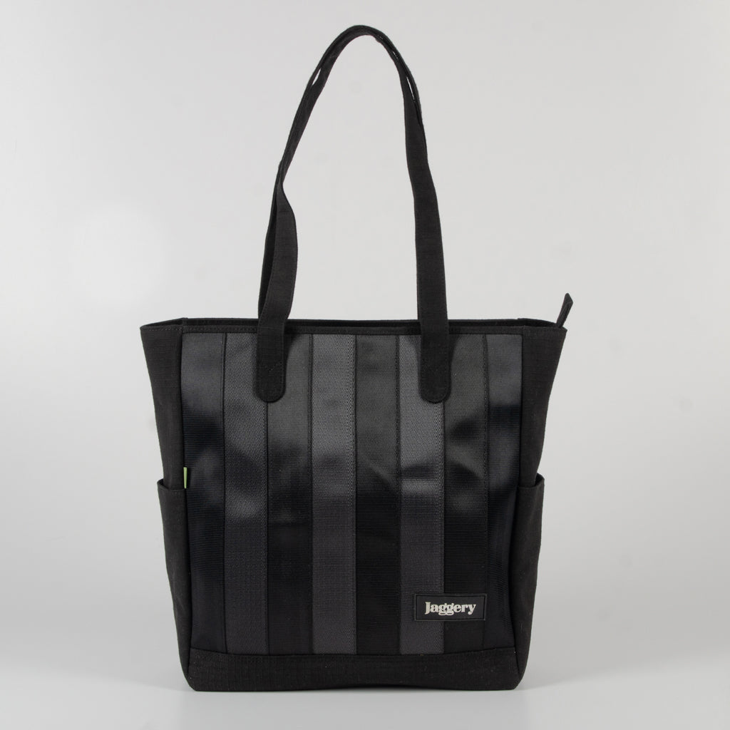 Marlini Tote In All Black Seat Belts & Black Canvas