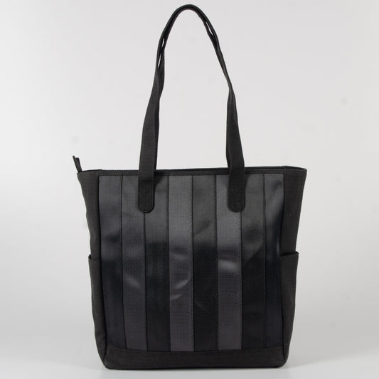 Marlini Tote In All Black Seat Belts & Black Canvas