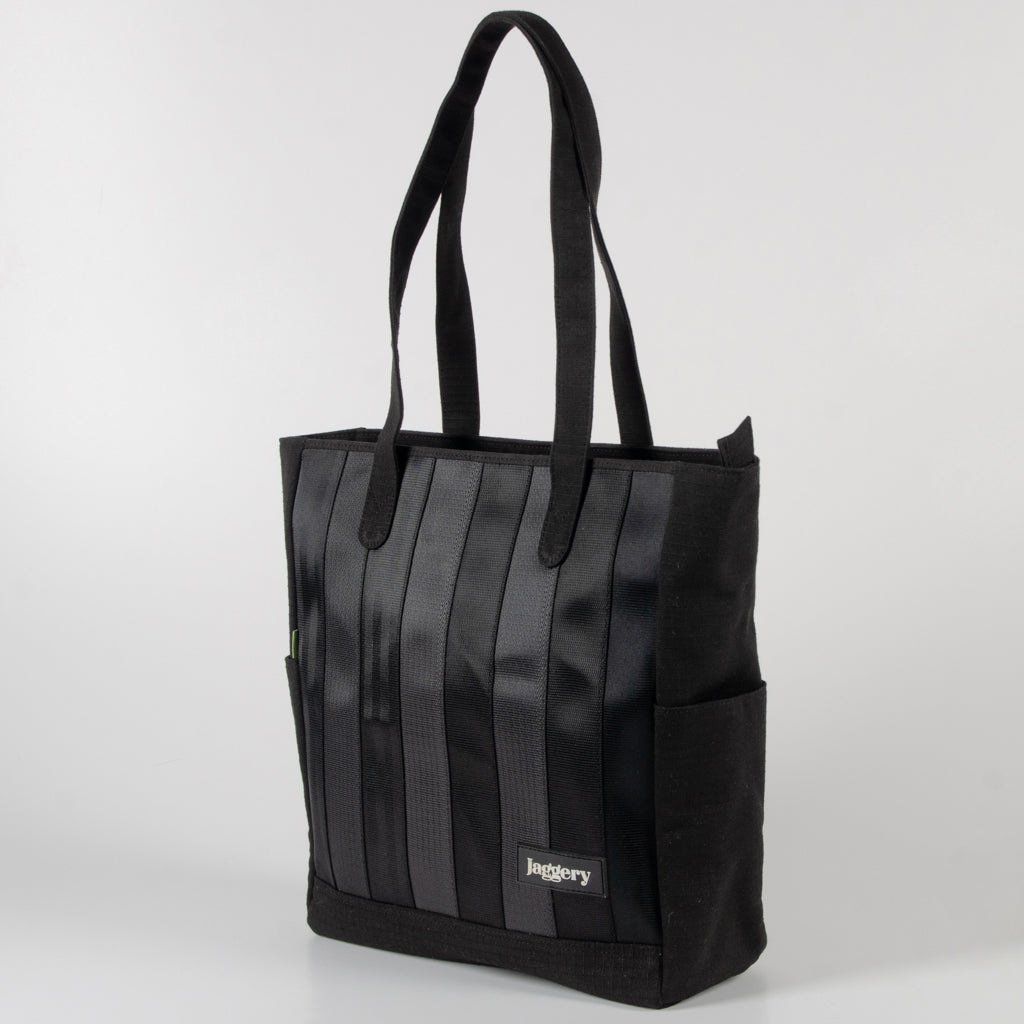 Marlini Tote In All Black Seat Belts & Black Canvas