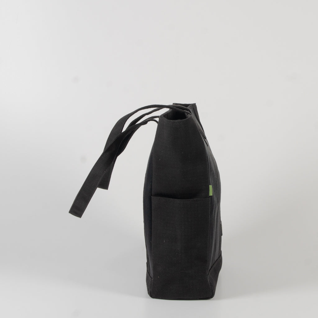 Marlini Tote In All Black Seat Belts & Black Canvas