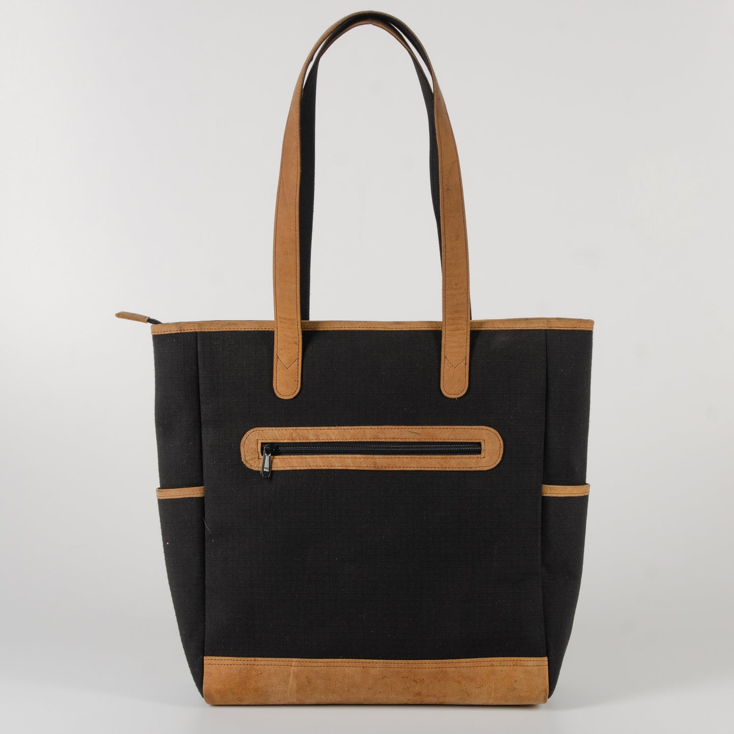 Marlini Tote In Black Canvas & Salvaged Leather