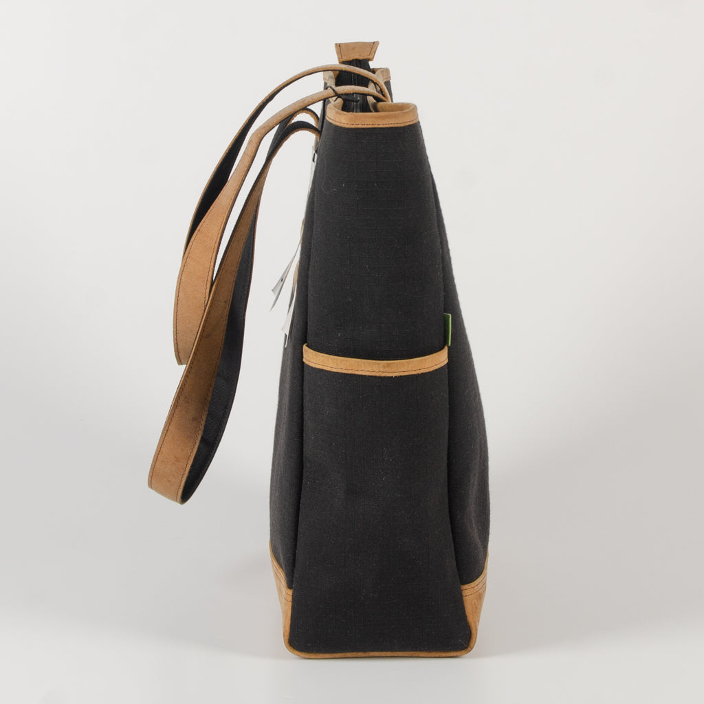 Marlini Tote In Black Canvas & Salvaged Leather