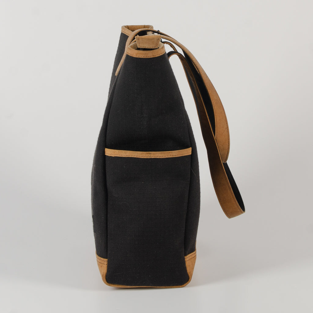 Marlini Tote In Black Canvas & Salvaged Leather