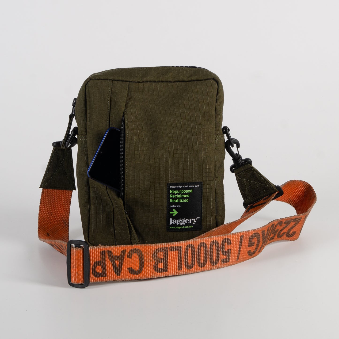 Tactical Sling Bag In Og Canvas & Orange Cargo Belts (Vertical)