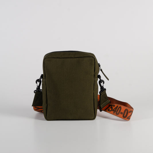 Tactical Sling Bag In Og Canvas & Orange Cargo Belts (Vertical)