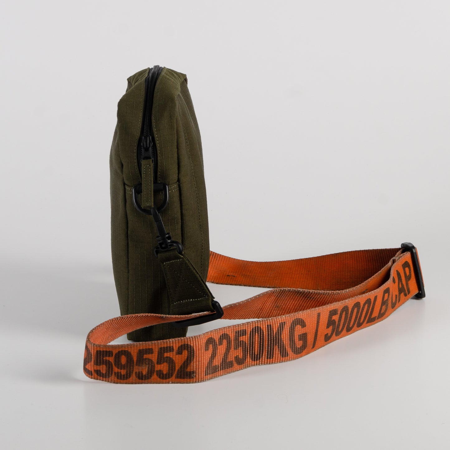 Tactical Sling Bag In Og Canvas & Orange Cargo Belts (Vertical)