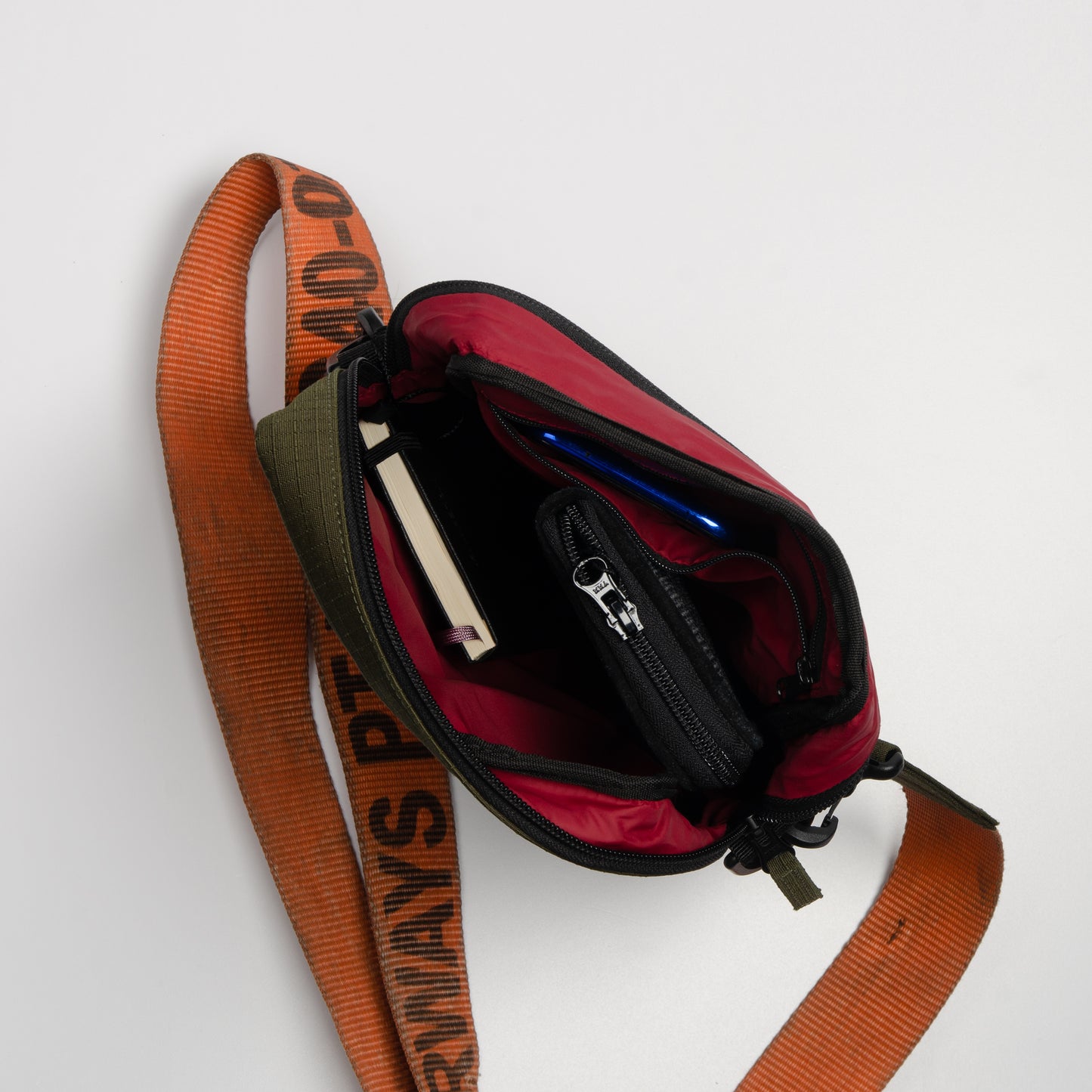 Tactical Sling Bag In Og Canvas & Orange Cargo Belts (Vertical)