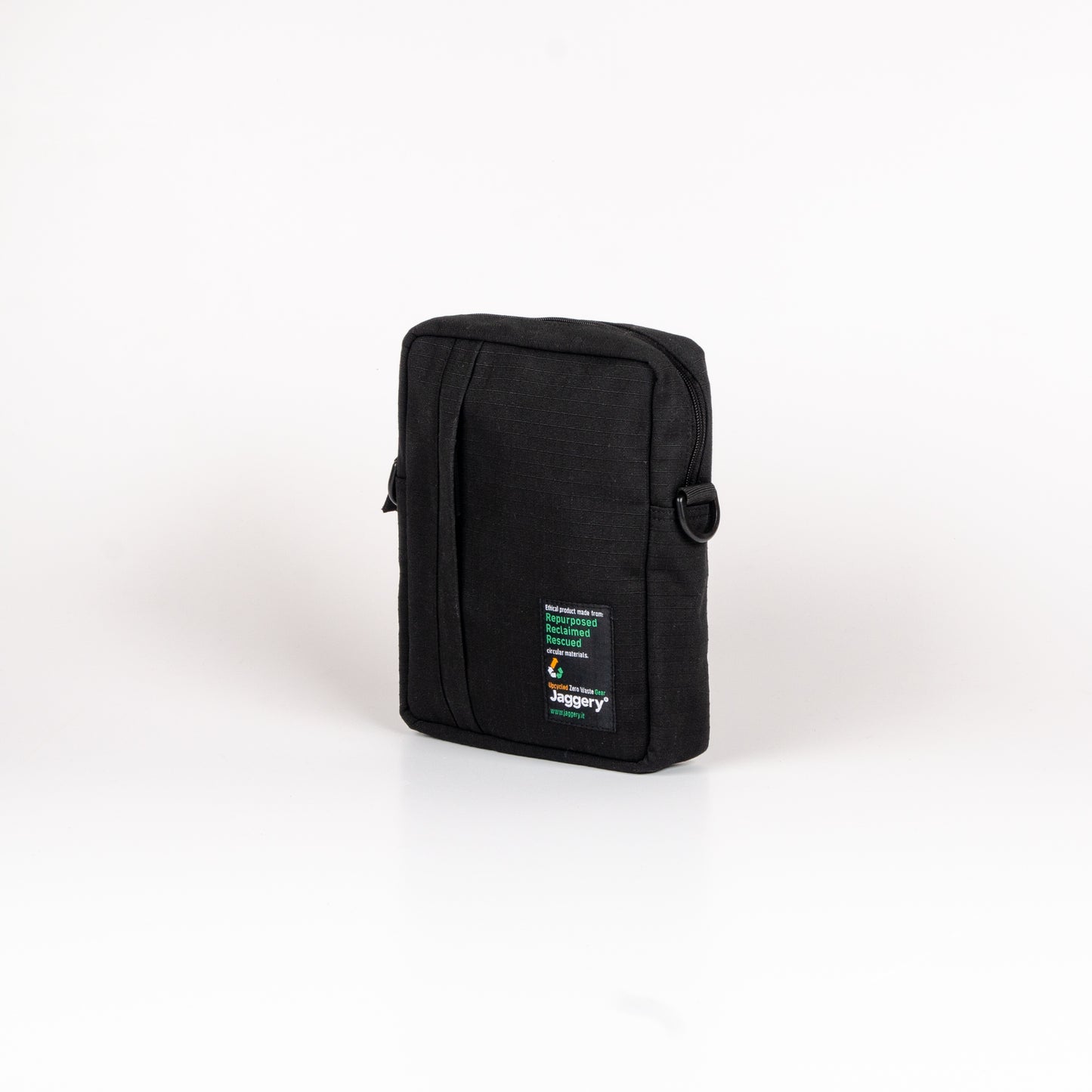 Tactical Sling Bag In Black Canvas & Black Seat Belts (Vertical)