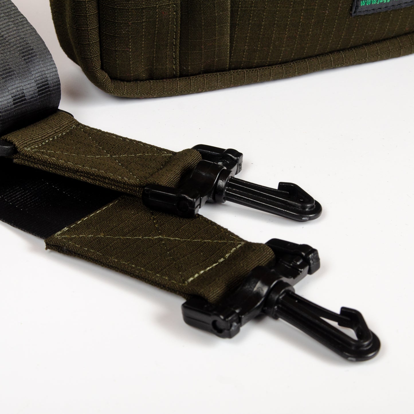 Tactical Sling Bag In Green Canvas & Black Seat Belts (Vertical)