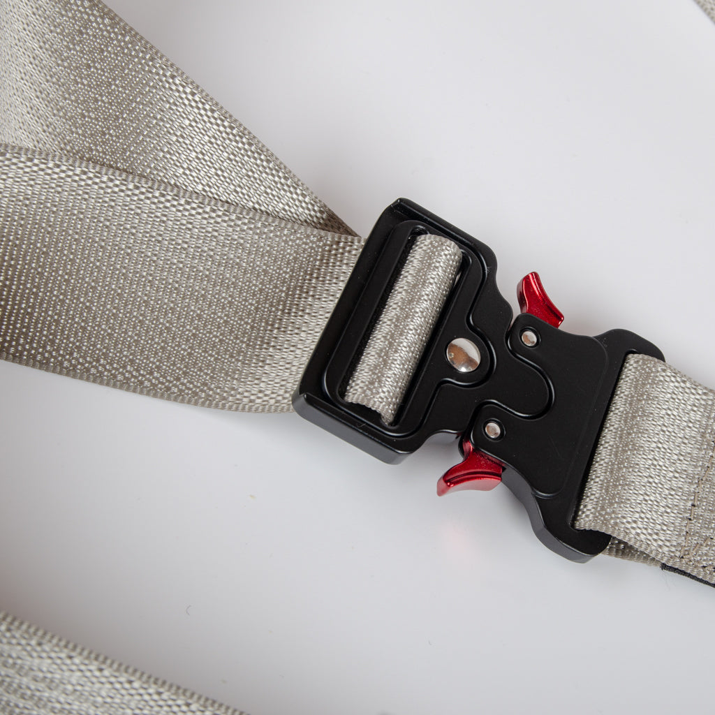 Upcycled Belt In Beige Car Seatbelt With Silver Cobra Buckle 2"