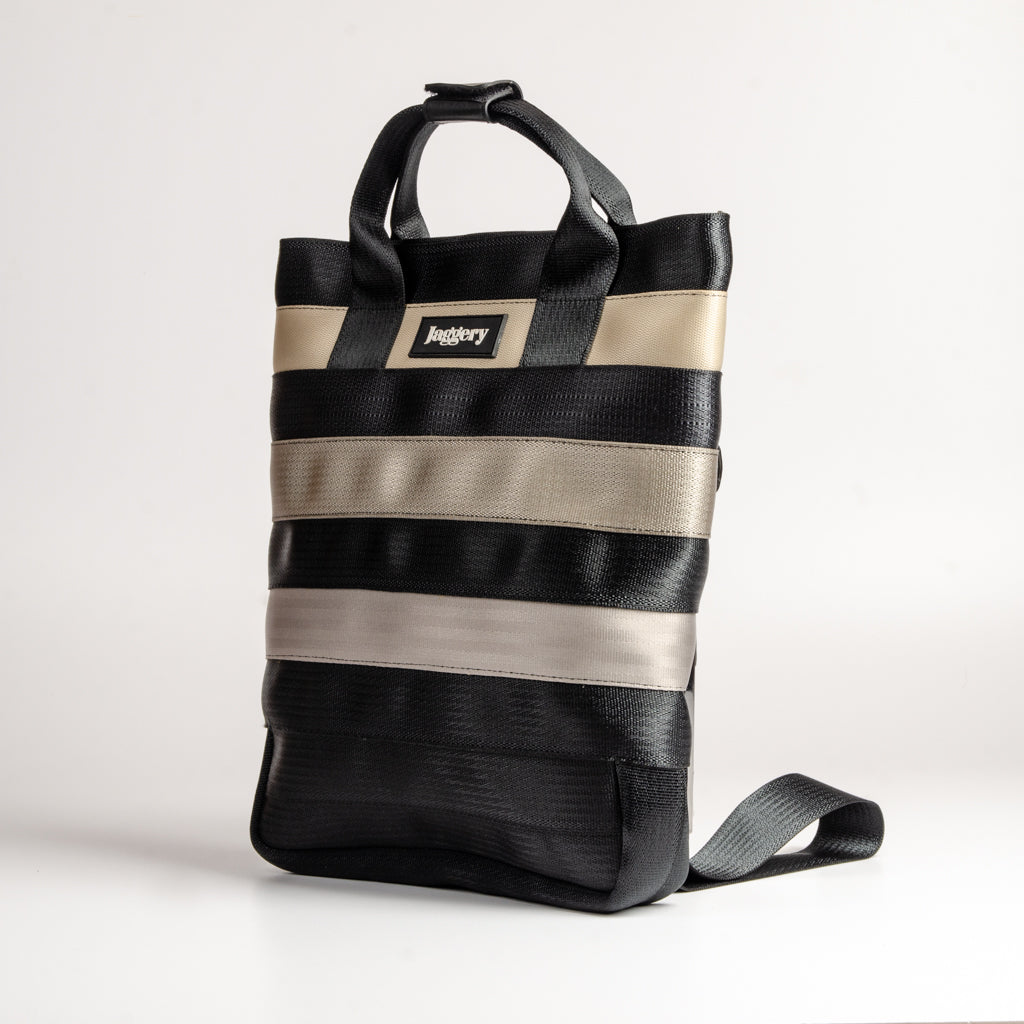 Small Trip Backpack In Black And Grey Car Seatbelt