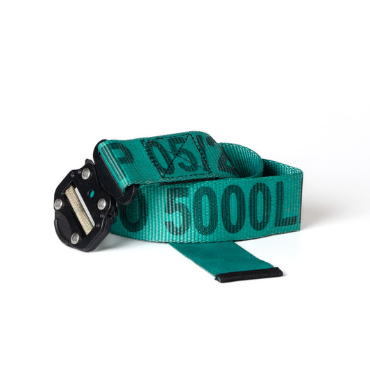 Upcycled Belt In Green Cx Straps With Black Cobra Buckle 2"