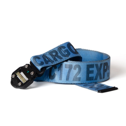 Upcycled Belt In Blue Korean Straps With Black Cobra Buckle 2"