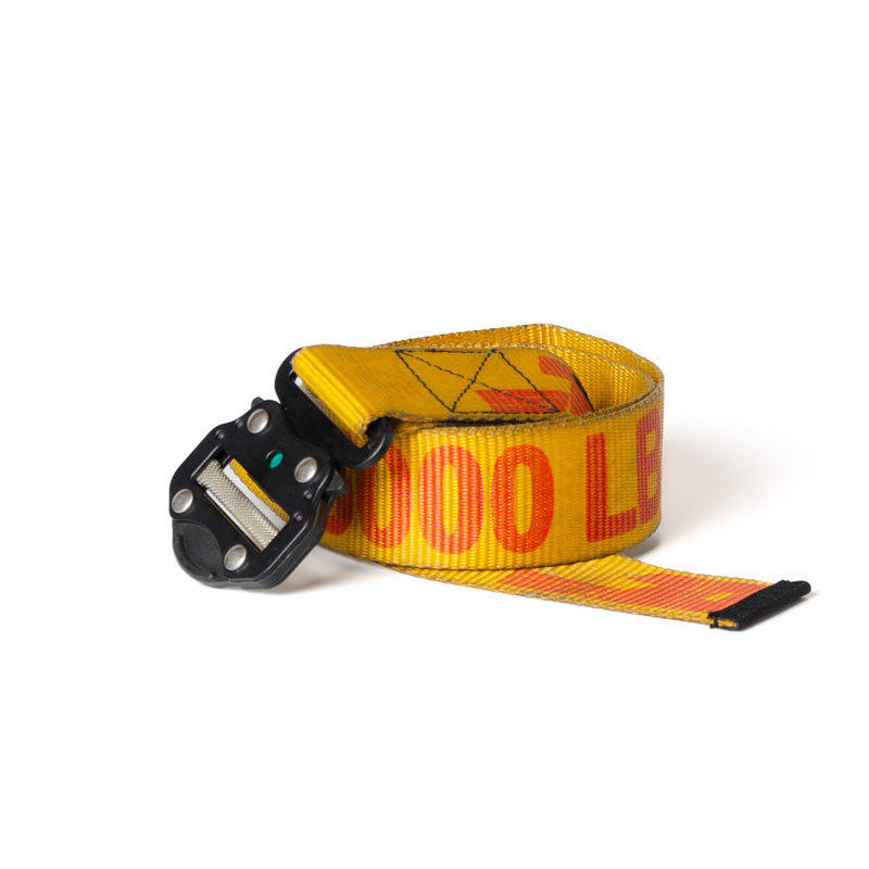 Upcycled Belt In Yellow Dhl Straps With Black Cobra Buckle 2"