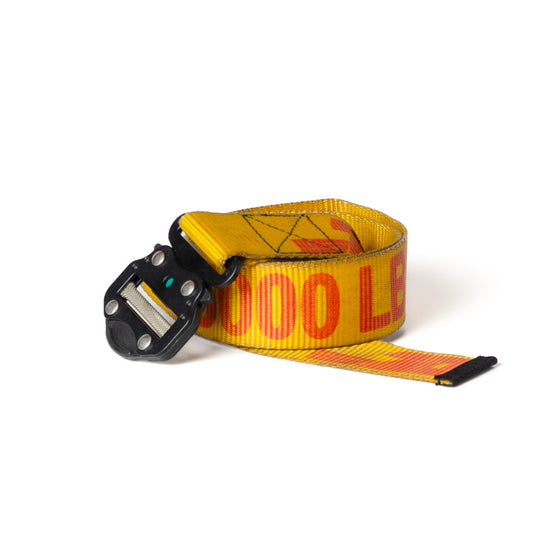 Upcycled Belt In Yellow Dhl Straps With Black Cobra Buckle 2"