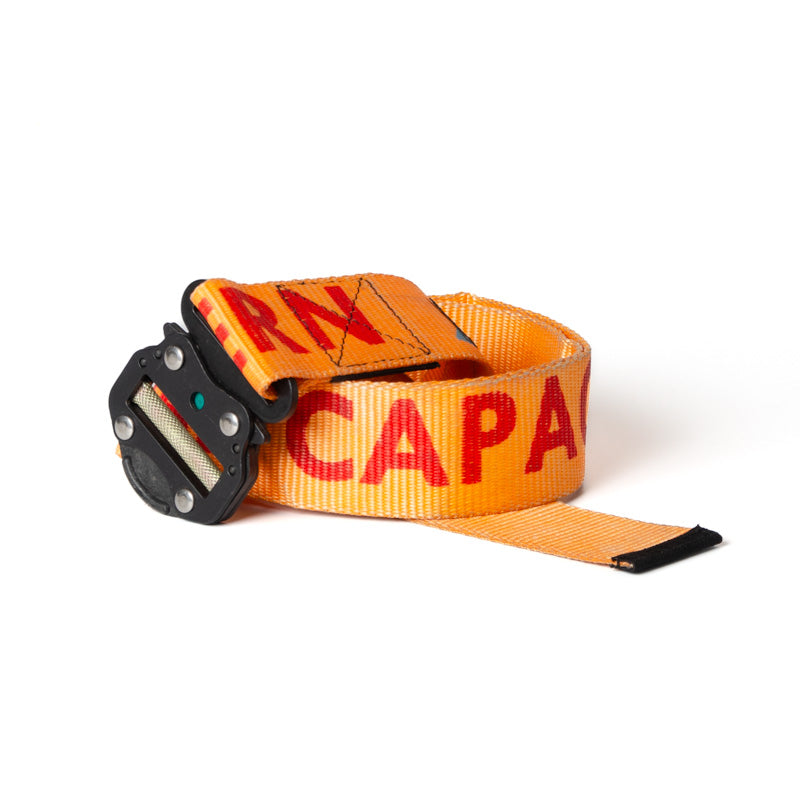 Upcycled Belt In Orange China Cargo Straps With Black Cobra Buckle 2"