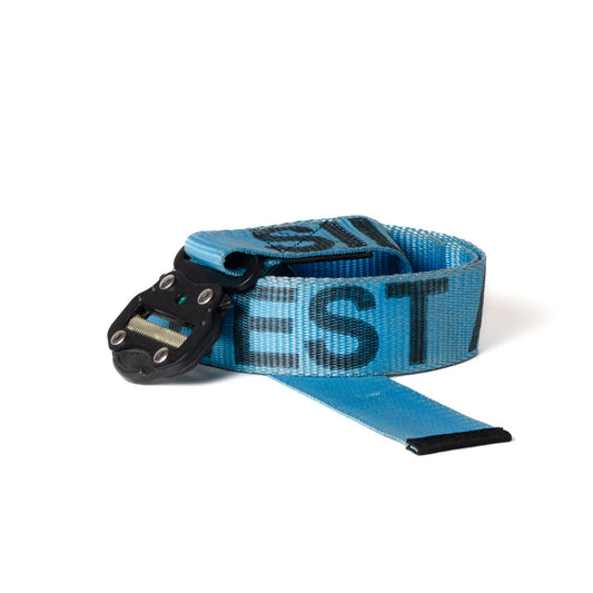 Upcycled Belt In Blue Silk Way West Straps With Black Cobra Buckle 2"