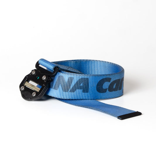 Upcycled Belt In Blue Ana Cargo Straps With Black Cobra Buckle 2"
