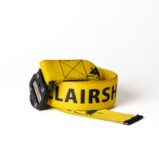 Upcycled Belt In Yellow Acl Airshop Straps With Black Cobra Buckle 2"