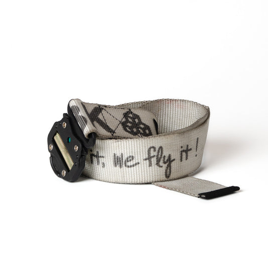 Upcycled Belt In White Cargolux Straps With Black Cobra Buckle 2"
