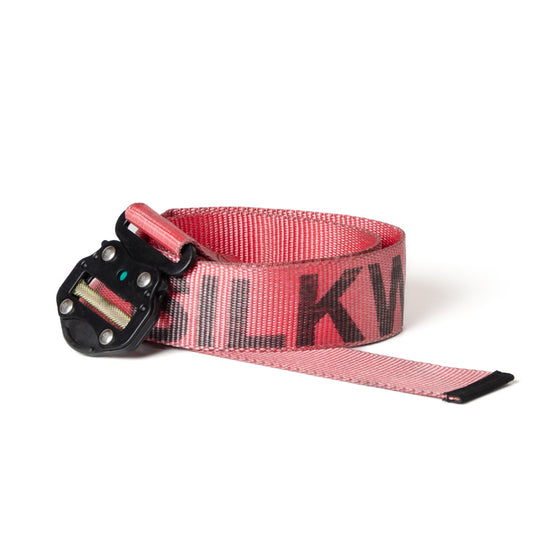 Upcycled Belt In Red Silkway Straps With Black Cobra Buckle 2"