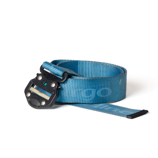 Upcycled Belt In Blue Vietnam Air Line Straps With Black Cobra Buckle 2"