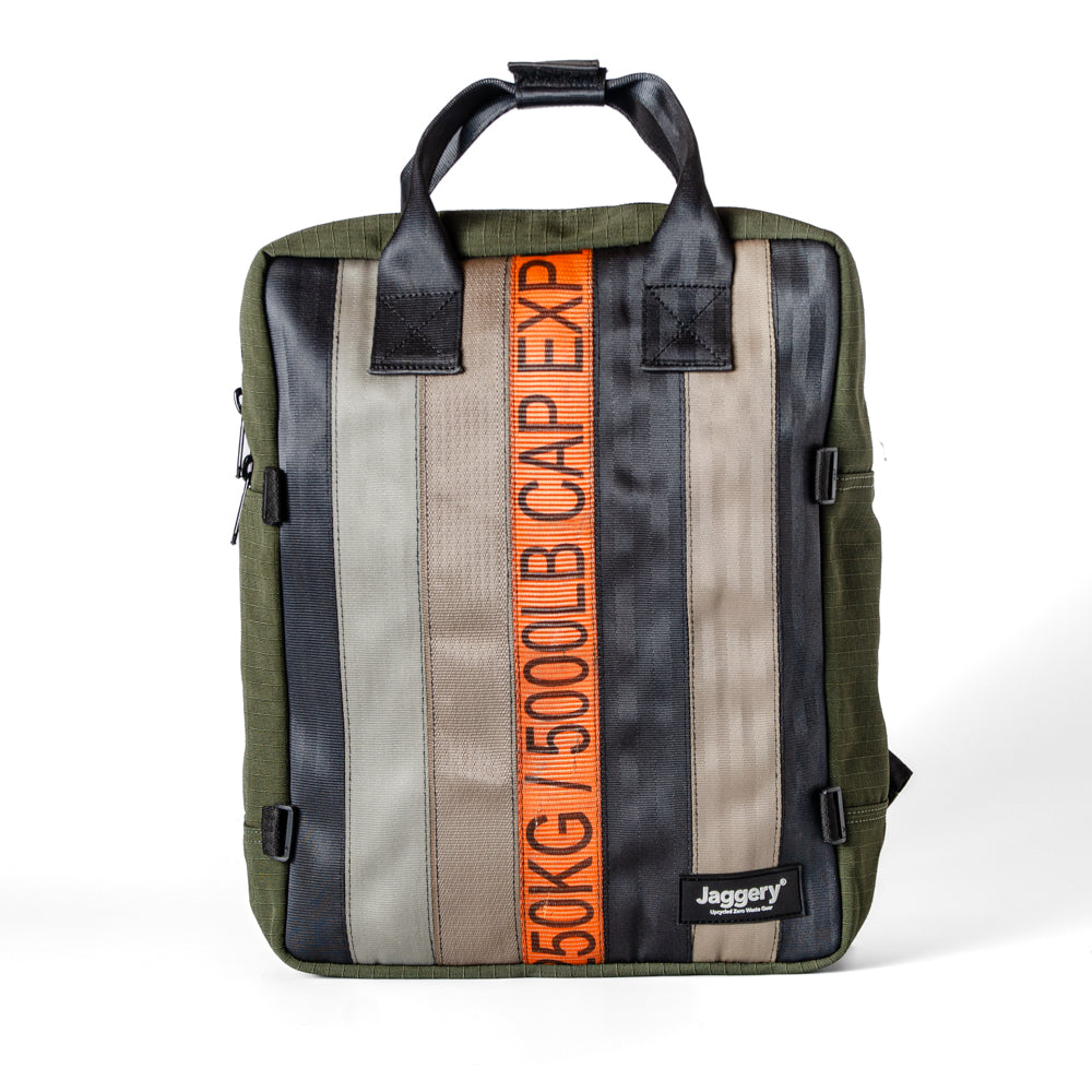Arrive Backpack In Orange/Black Cargo & Other Belts With Green Canvas