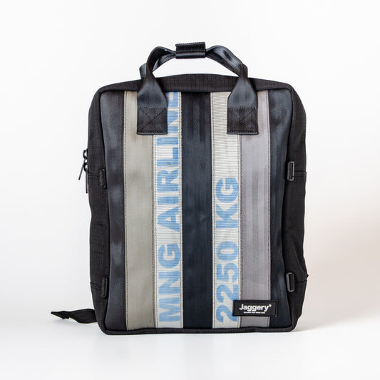 Arrive Backpack In White/Blue Cargo & Other Belts With Black Canvas