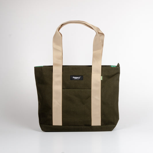 Tactical Tote In Og Green Canvas & Cream Seat Belt