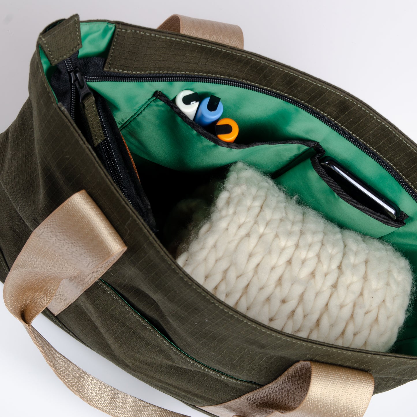 Tactical Tote In Og Green Canvas & Cream Seat Belt