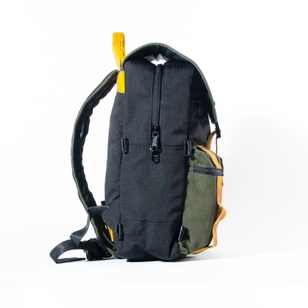 Back To School Backpack In Army Canvas & Yellow Cargo Belts With Cobra Buckle