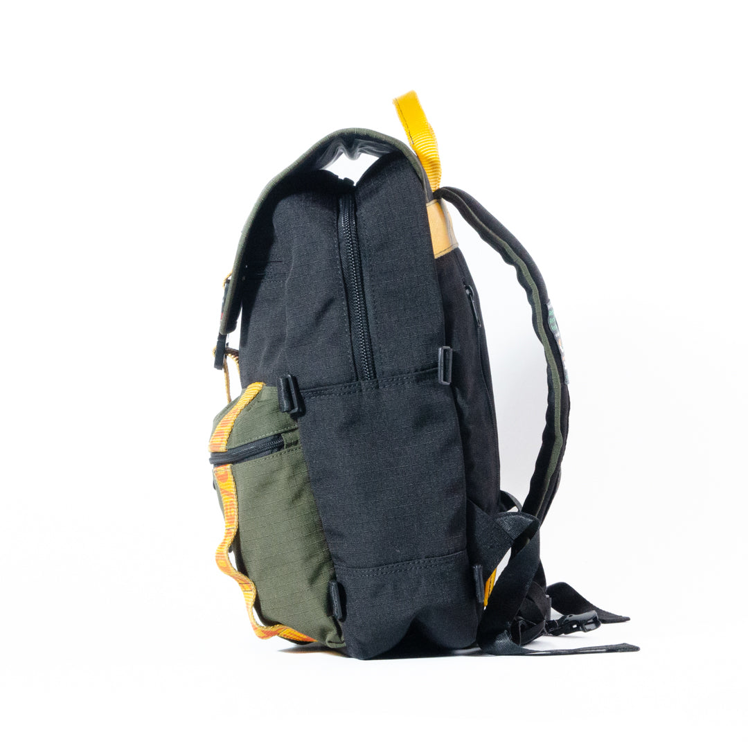 Back To School Backpack In Army Canvas & Yellow Cargo Belts With Cobra Buckle