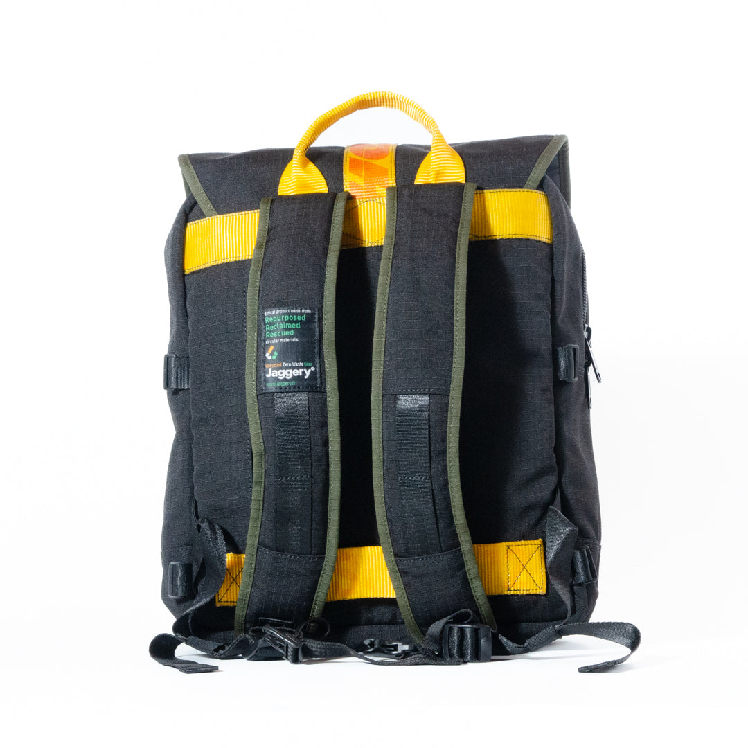 Back To School Backpack In Army Canvas & Yellow Cargo Belts With Cobra Buckle