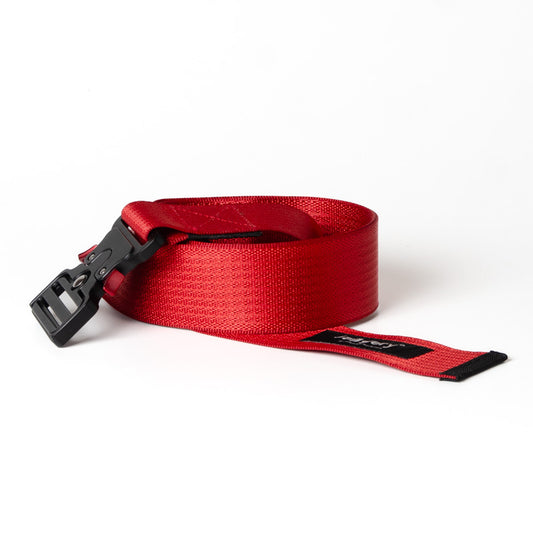 Upcycled Belt In Red Car Seatbelt With Silver Cobra Buckle 2"