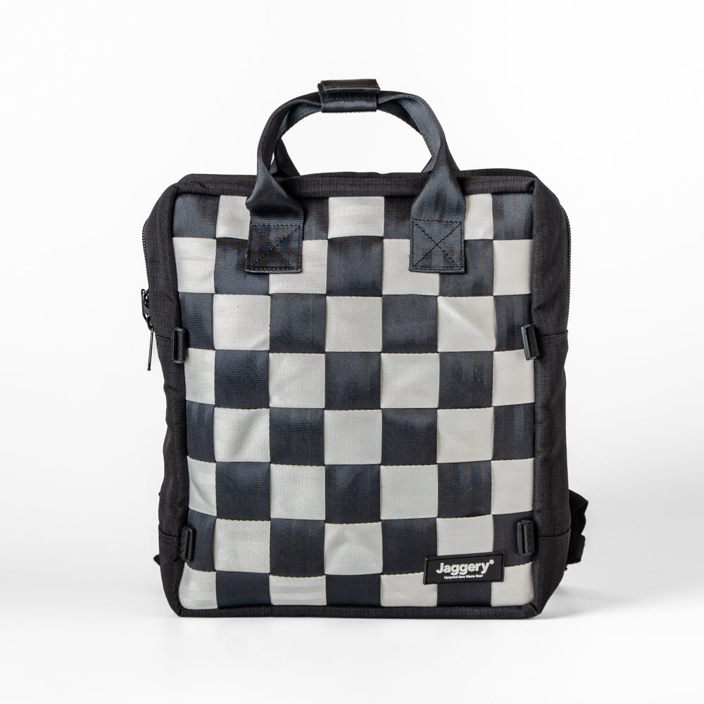 Arrive Checkmate Backpack In Black And White With Black Canvas – Jaggery