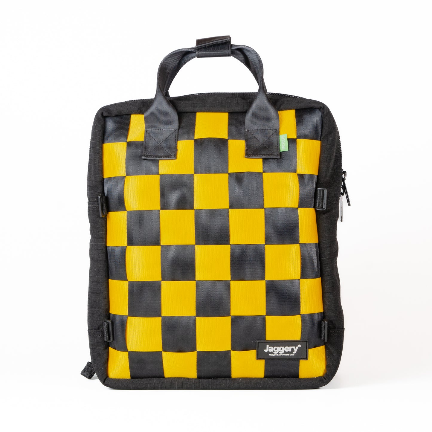 Arrive Checkmate Backpack In Yellow And Black With Black Canvas