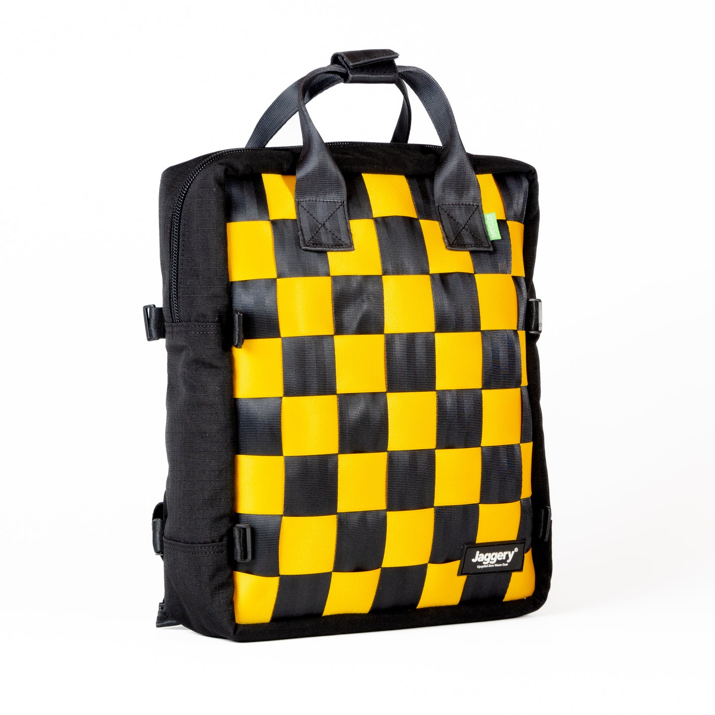 Arrive Checkmate Backpack In Yellow And Black With Black Canvas